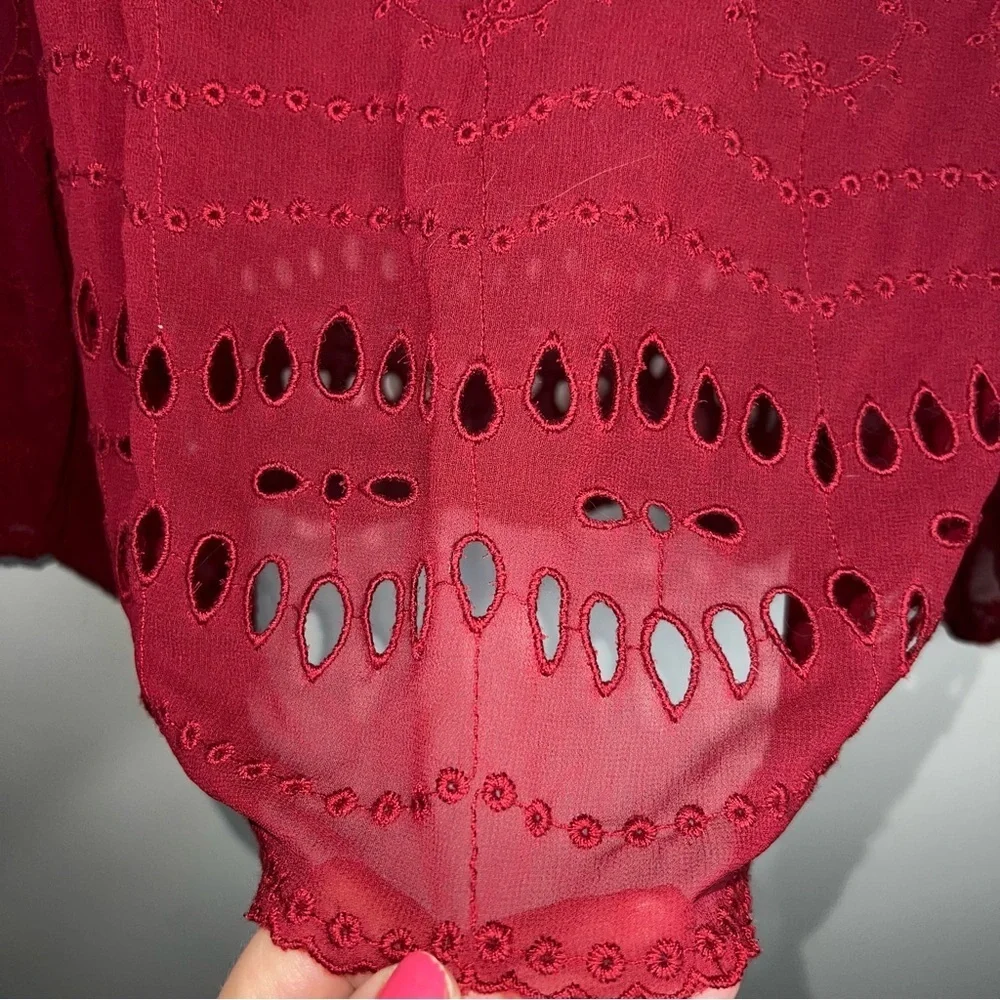 J. Crew Lace Eyelet Blouse Balloon Sleeve Burnt Red Size Medium